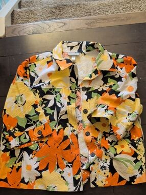 Dress Barn Floral Blazer Jacket in Orange, Yellow, White, Black, Green